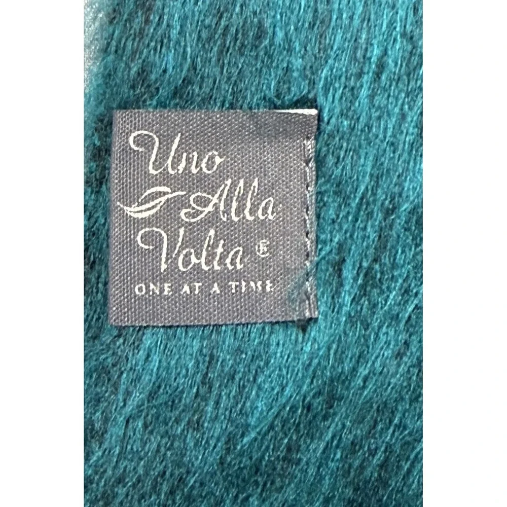 Uno Alla Volta Alpaca Blend Scarf Dark Turquoise Black Fringe Luxury 78